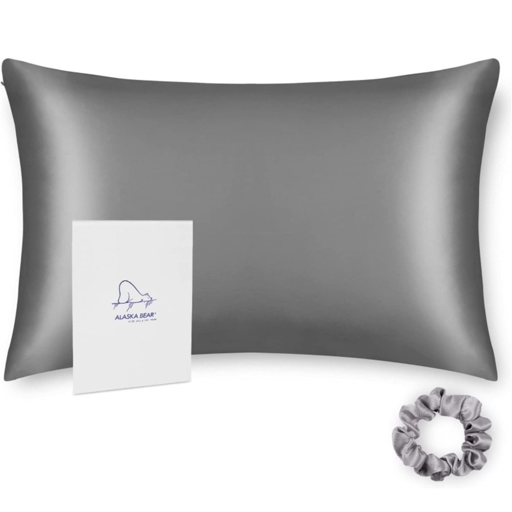 ALASKA BEAR Silk Pillowcase Real Mulberry Silk Queen Size (2pc, Iron Grey)